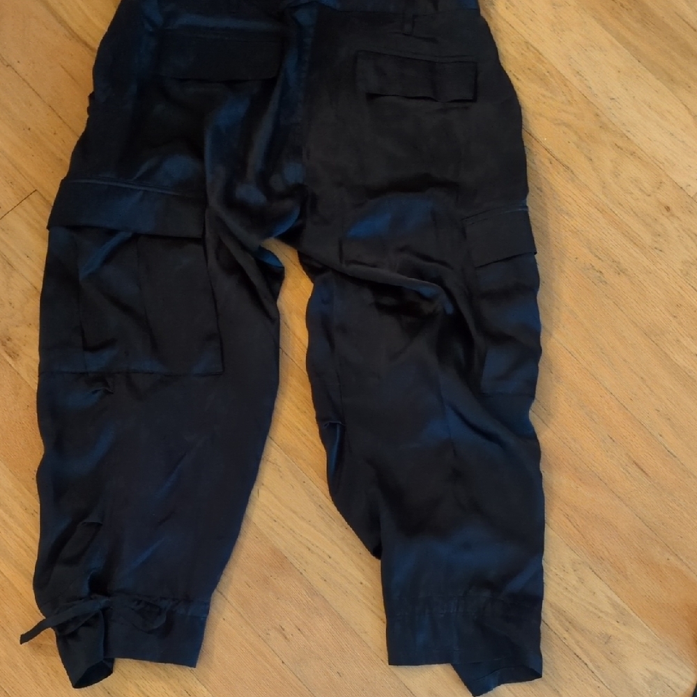 Womens Silk Black Cargo Pants - Picture 2 of 5